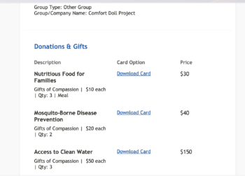 Compassion International donation receipt comfort doll project papa roach