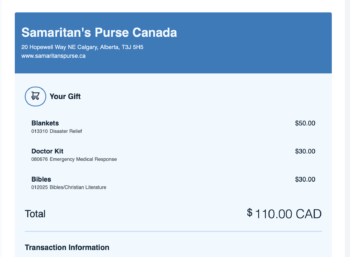 Samaritans purse donation receipt comfort doll project papa roach