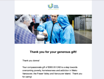 Union Gospel Mission donation receipt comfort doll project papa roach